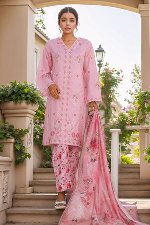 Bin Saeed Stitched 3 Piece Luxury Self and Stripe Vol-02 Collection'2025-SM-1968-Pink