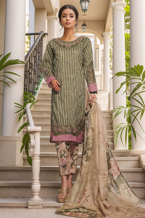 Bin Saeed Stitched 3 Piece Luxury Self and Stripe Vol-02 Collection'2025-SM-1965-Green