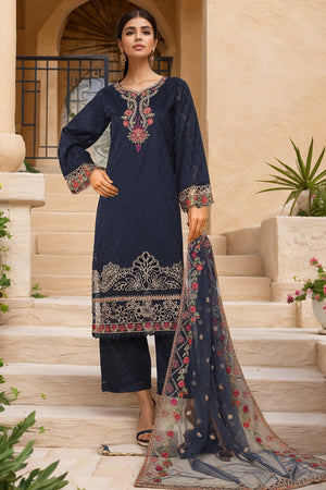 Sada Bahar Stitched 3 Piece Luxury Jacquard Collection'2025-JC-04-Navy Blue