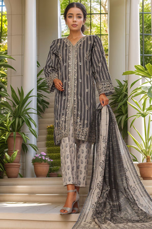 Bin Saeed Stitched 3 Piece Luxury Self and Stripe Vol-02 Collection'2025-SM-1961-Black