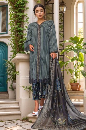 Bin Saeed Stitched 3 Piece Luxury Self and Stripe Vol-02 Collection'2025-SM-1960-Blue