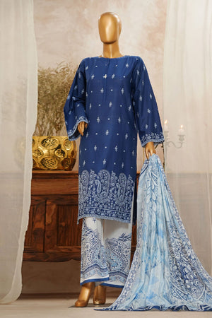HZ Stitched 3 Piece Solid Emb Chikankari Collection'2025-SSPE-3P-003-NAVY