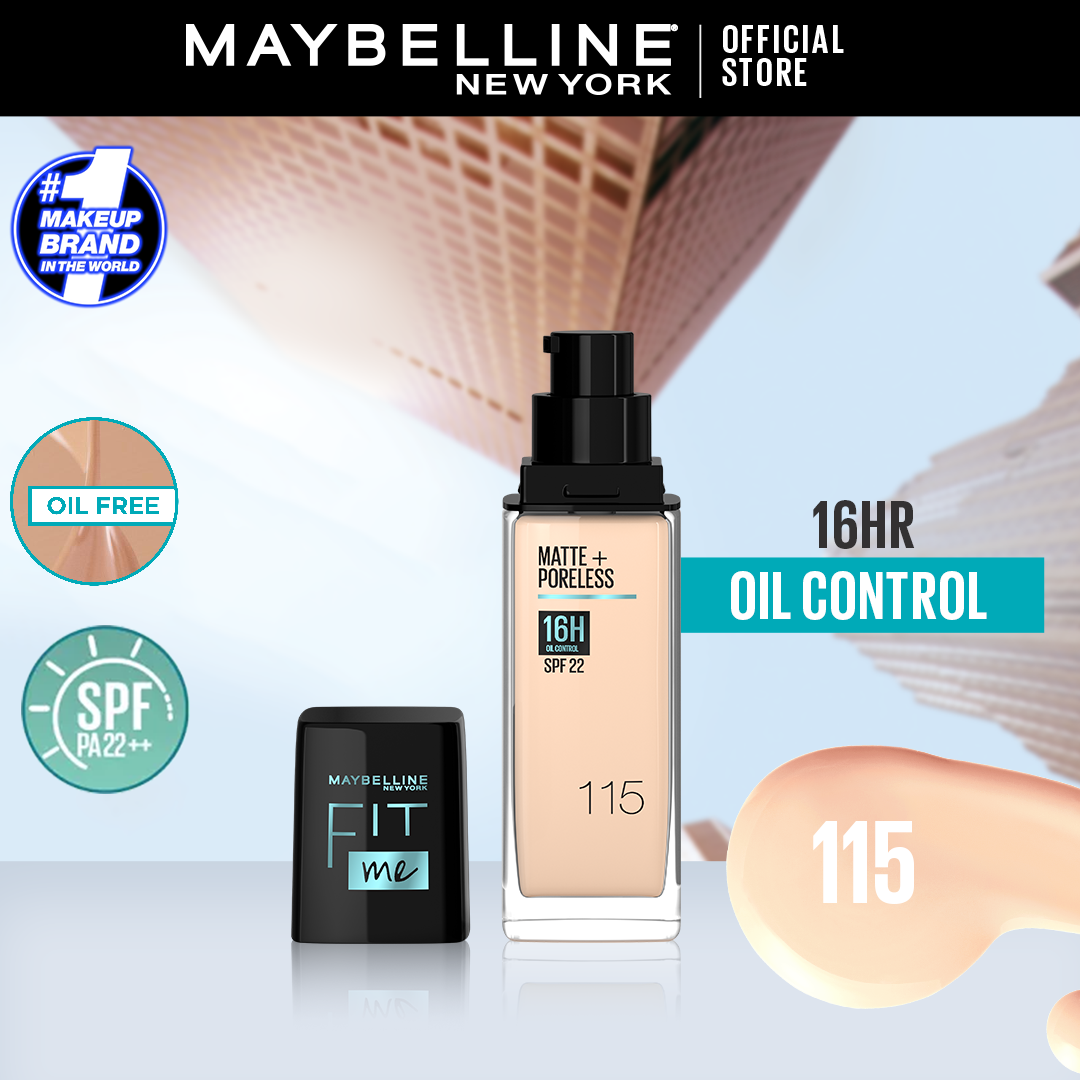 Maybelline New York- Fit Me Matte + Poreless Liquid Foundation SPF 22 - 115 Ivory 30ml - For Normal to Oily Skin SPF 22 - My Store