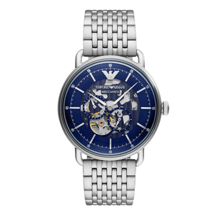 EMPORIO ARMANI Meccanico Silver Stainless Steel Blue Dial Automatic Watch for Gents - AR60024