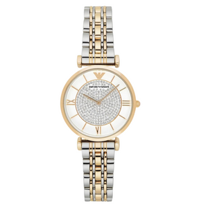 EMPORIO ARMANI Gianni T-Bar Two-Tone Stainless Steel White Dial Quartz Watch for Ladies - AR8031