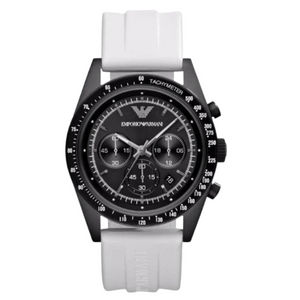EMPORIO ARMANI Sportivo White Rubber Strap Black Dial Chronograph Quartz Watch for Gents - AR6112