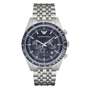 EMPORIO ARMANI Sportivo Silver Stainless Steel Blue Dial Chronograph Quartz Watch for Gents - AR6072