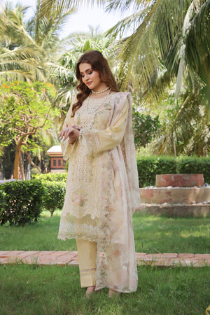 Dressline Hayam Ready-To-Wear 3 Piece Premium Heavy Chikankari Emb Bana Dora Lawn Collection