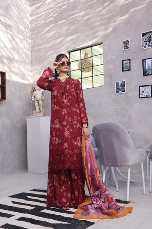 Dressline Pearl Unstitched Heavy Chikankari & Jall Emb Bana Dora Digital Lawn With Voil Dupatta & Cambric Trousers