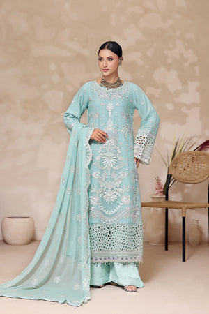 Fiza By Dressline Semi Stitched 3 Piece Chiffon Formals Collection'2025-fiza-semi-stitched-Frosted-Mint-Blue