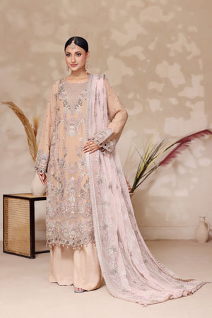 Fiza By Dressline Semi Stitched 3 Piece Chiffon Formals Collection'2025-fiza-semi-stitched-Rosy-Beige
