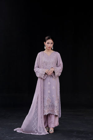 Saffron By Dressline Stitched 3 Piece Luxury Chiffon Formals Collection'2025-saffron-chiffon-lavender-3pcStitched