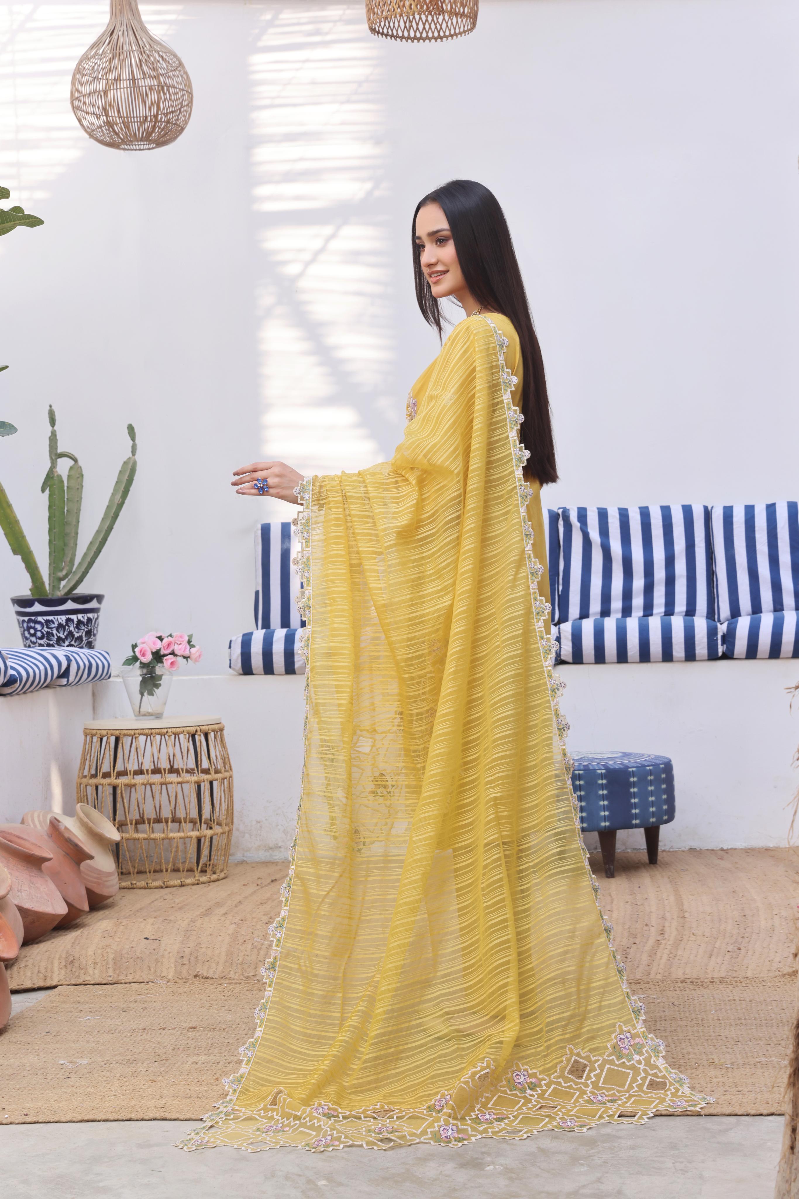 Dressline Bella Semi Stitched 3 Piece Premium Emb Chikankari & Laserkari Jacquard Lawn Collection