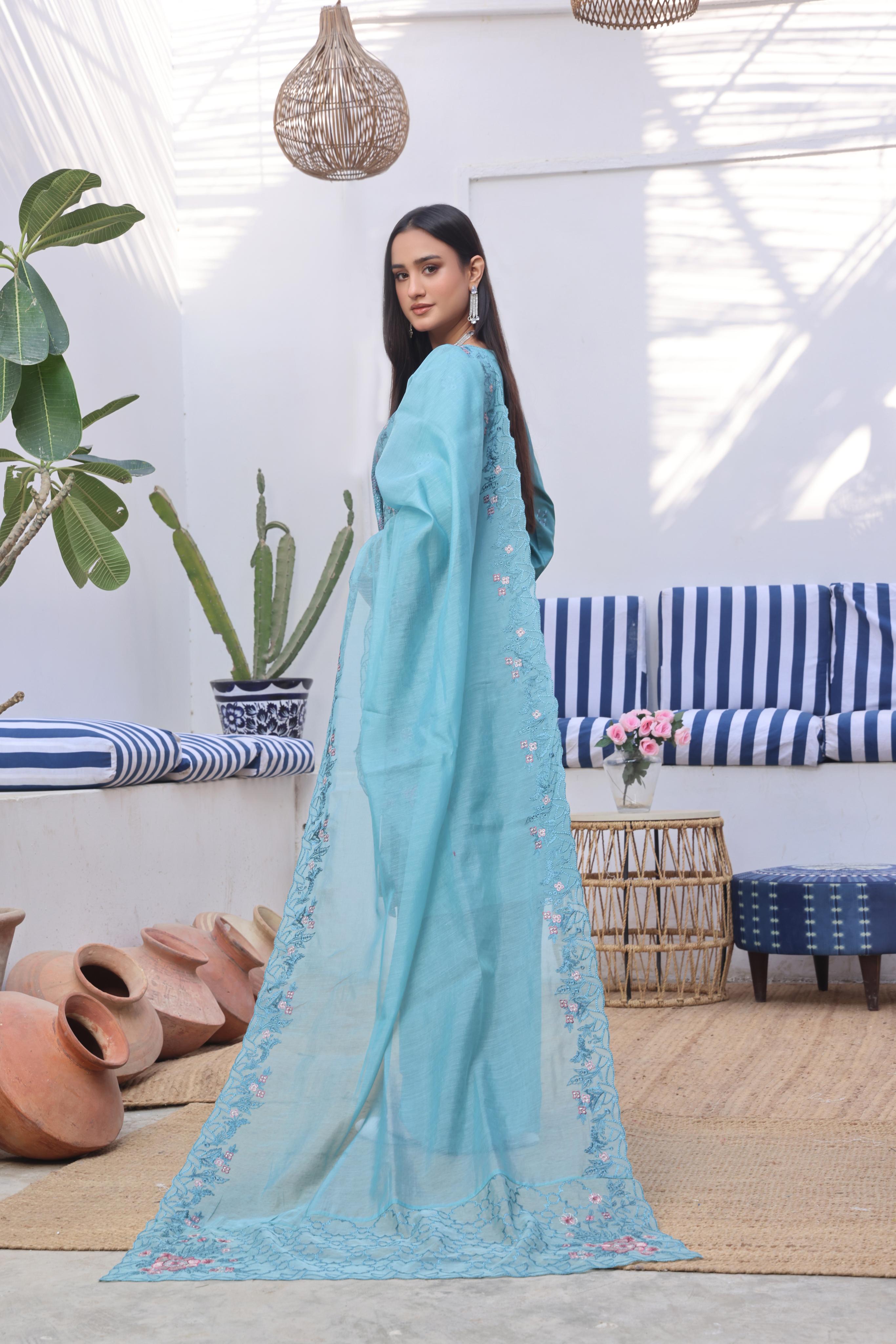 Dressline Bella Semi Stitched 3 Piece Premium Emb Chikankari & Laserkari Jacquard Lawn Collection