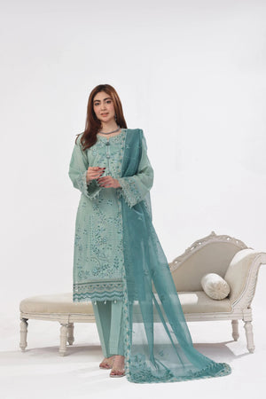 Dressline New Un Stitched 3 Pcs Premium Chikankari Emb Check Lawn Digital Printed Collection