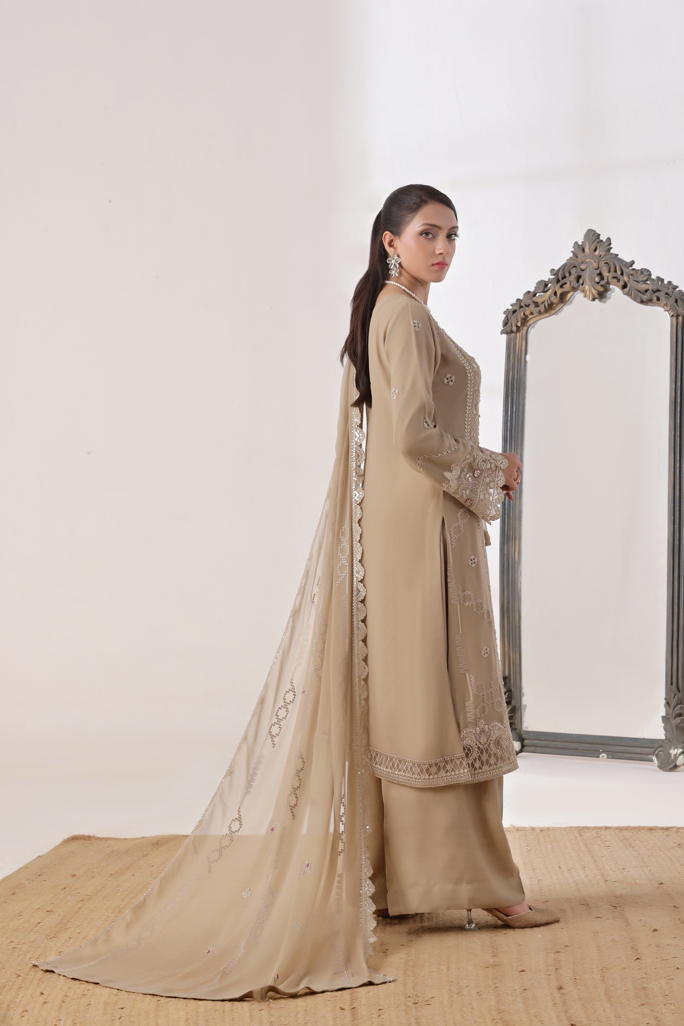 Amalya By Dressline Stitched 3 Piece Luxury Chiffon Formals Collection'2025-amalya-brown