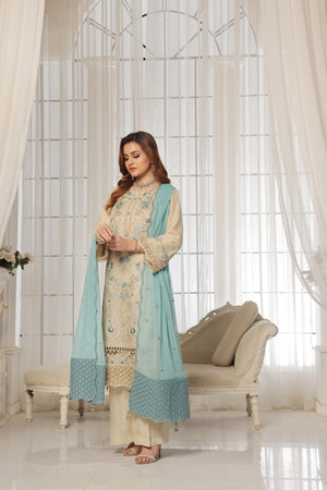 Dressline Lunching New 3 Piece Semi Stitched Luxury Emb ChikankariWith Boring Work Chiffon Collection