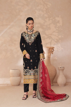 Azrina By Dressline Semi Stitched 3 Piece Chiffon Collection'2025-azrina-blackred