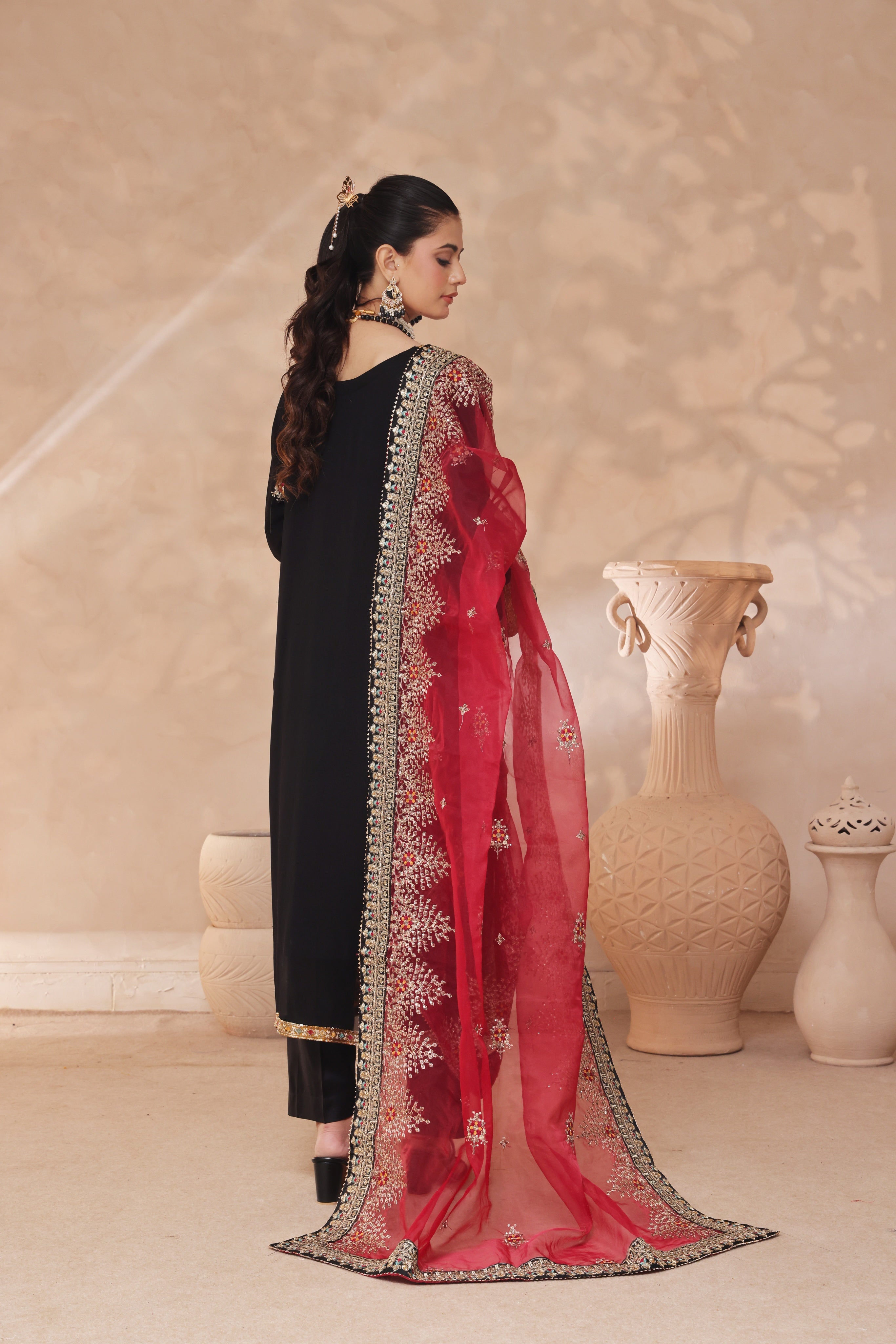 Azrina By Dressline Semi Stitched 3 Piece Chiffon Collection'2025-azrina-blackred