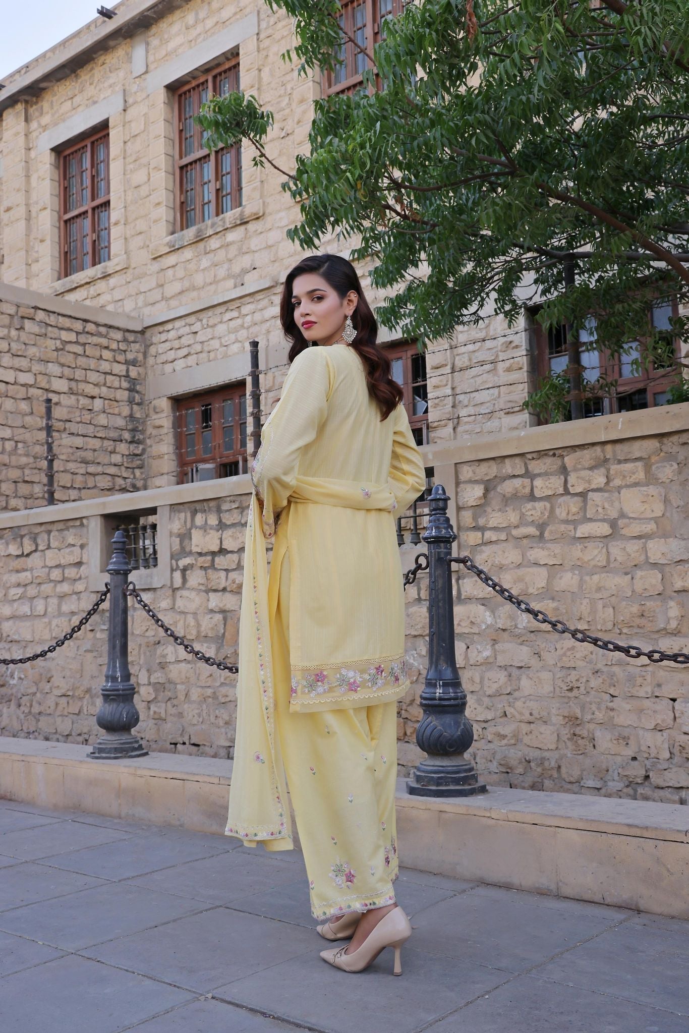 Dressline Basant Stitched Luxury Emb Banadora Lawn Collection With Chiffon Dupatta & Emb Cotton Trousers