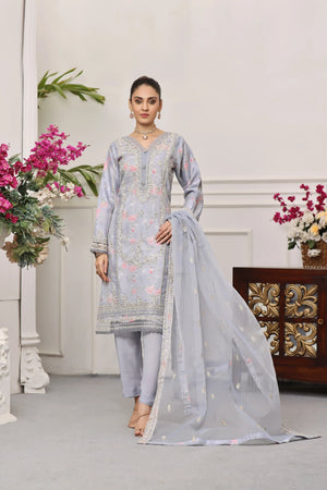 Dressline Semi Stitched 3 Pc Emb Luxury Organza Clutches Collection