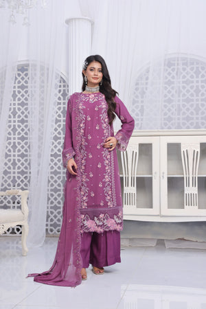 Dressline Mulberry Semi Stitched Luxury Emb Chiffon 3 Piece Suit