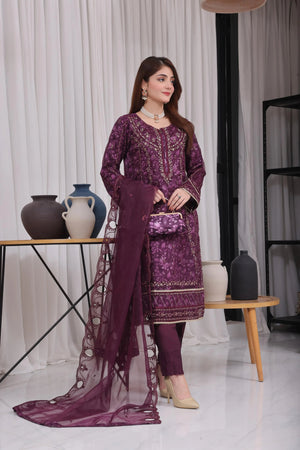 Dressline Semi Stitched 3 Pc Emb Luxury Organza Clutches Collection