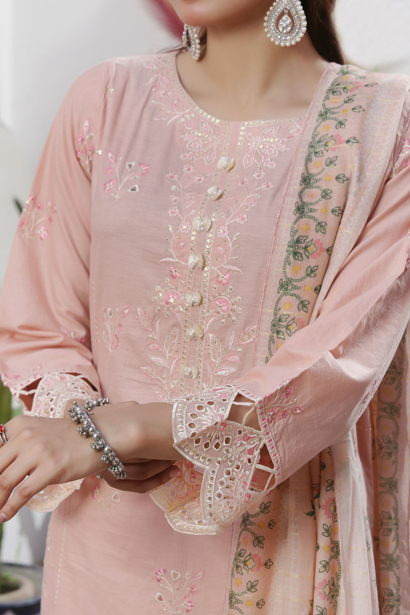 Aizal Stitched 3 Piece Embroidered Fancy Collection'2025-AE-102-Peach