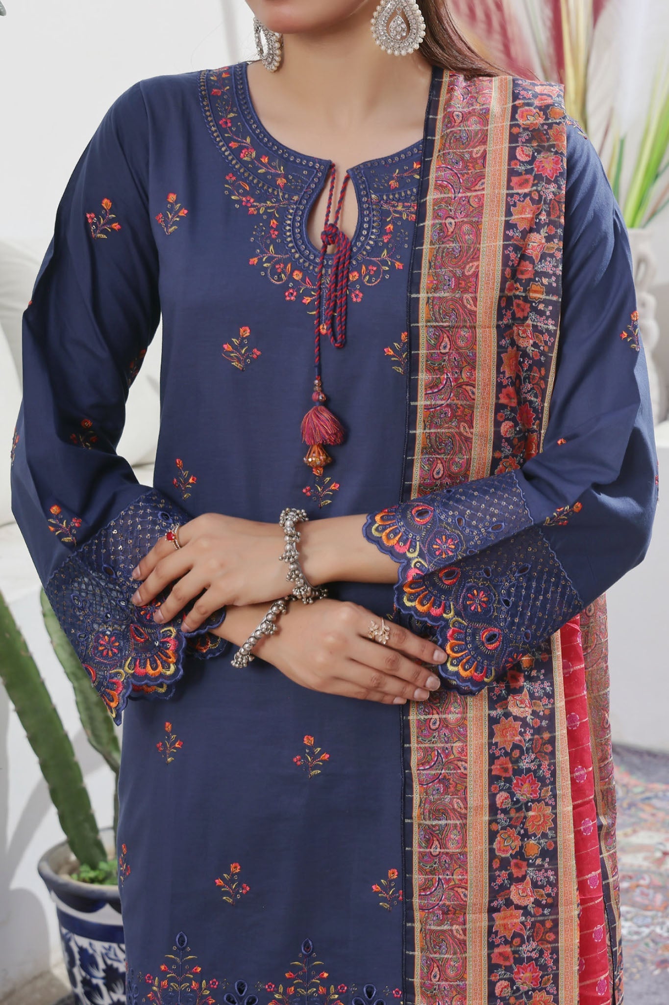 Aizal Stitched 3 Piece Embroidered Fancy Collection'2025-AE-105-Blue