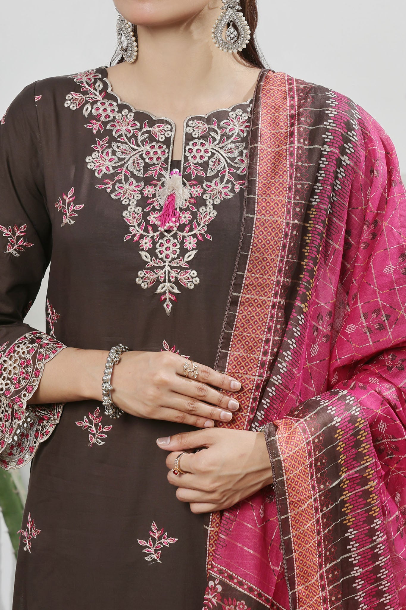 Aizal Stitched 3 Piece Embroidered Fancy Collection'2025-AE-107-Brown