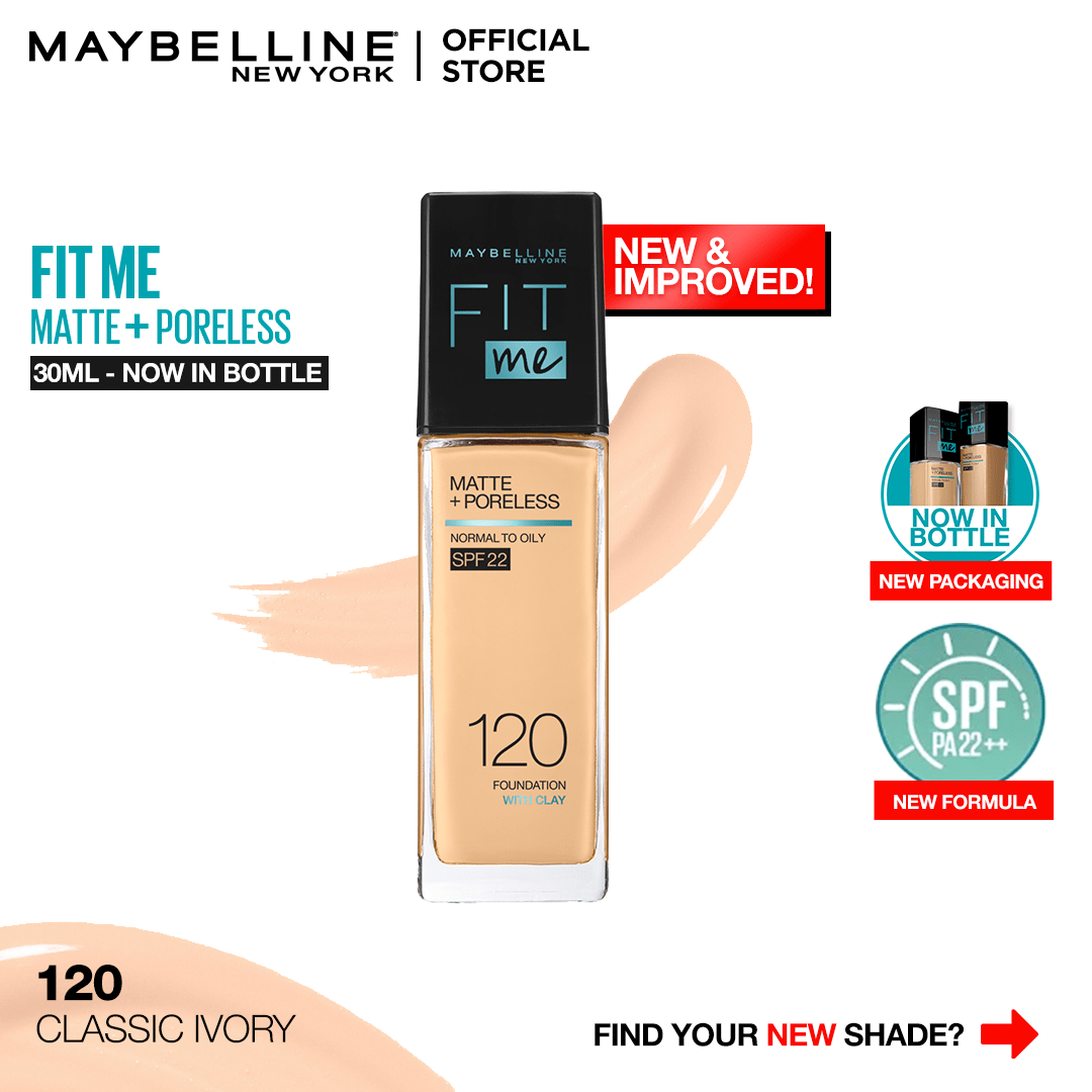 Maybelline New York- New Fit Me Matte + Poreless Liquid Foundation SPF 22 - 120 Classic Ivory 30ml - For Normal to Oily Skin - My Store