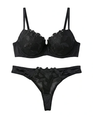 Padded Bra Set - Sapphire Bloom - Black