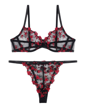 Non Padded Bra Set - Noir Rose - Black