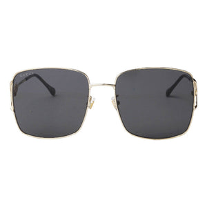 Gucci GG1018SK 001 Rectangular Sunglasses – Gold Metal Frame / Grey Nylon Lens – 58 mm