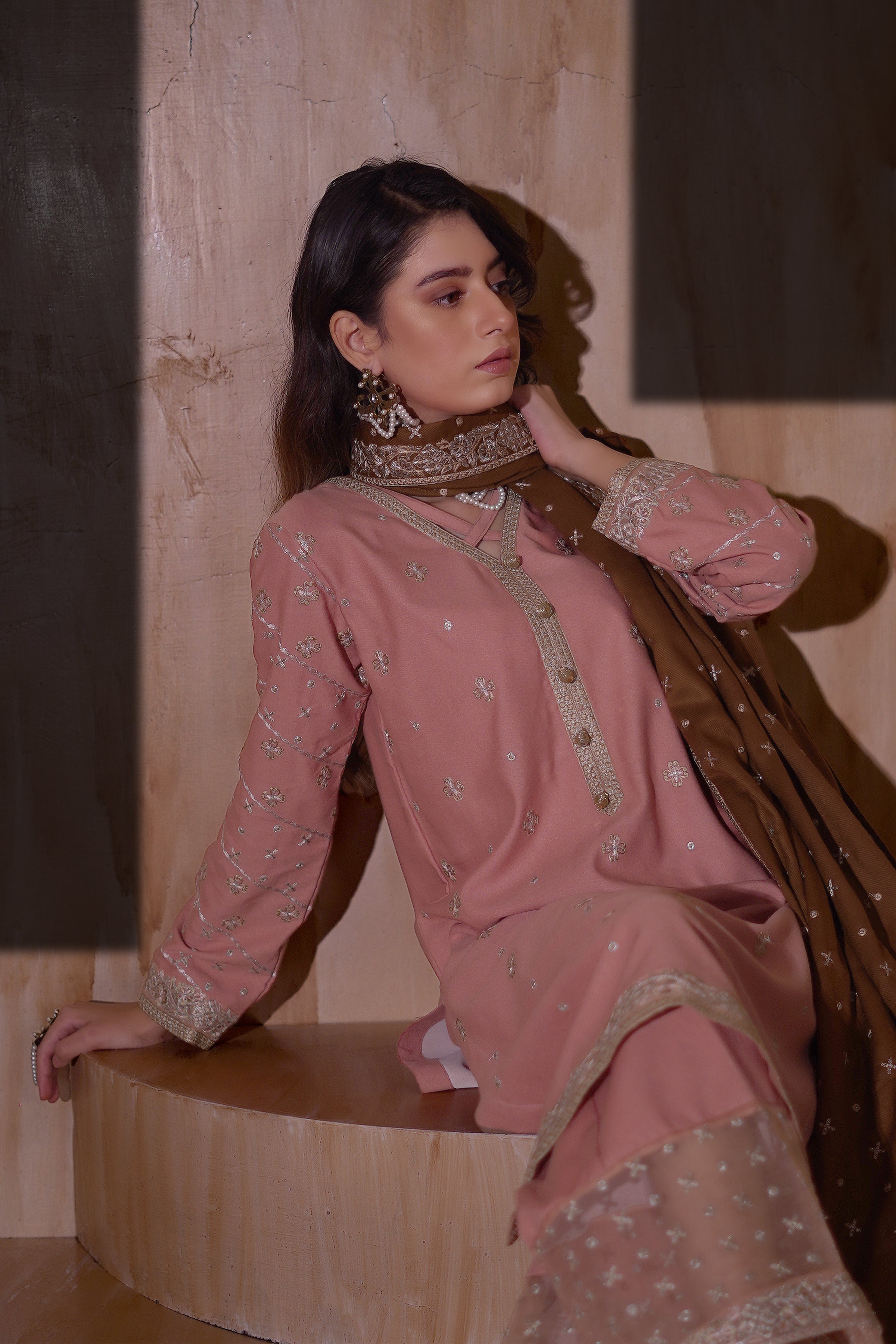 Aayra Stitched Winter Collection'2025-AY1147 - Peach Buds 3Pc