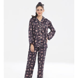Silk Pajama Suit with Scrunchie - Dark Fleur