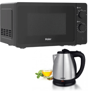 Haier HMW-20MBS Solo Microwave Oven 20 Ltr Speed Defrost 5 Power Levels + Premium Electric Kettle - Snapcart.pk