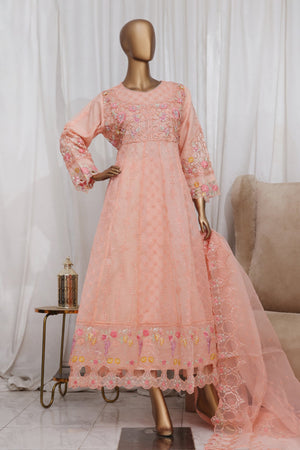 Bin Saeed Stitched 3 Piece Luxury Emb Frock Collection'2025-STS-2299-Peach