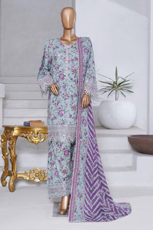 Bin Saeed Stitched 3 Piece Exclusive Emb Chikankari Cotton Collection'2025-WC-2408-Blue