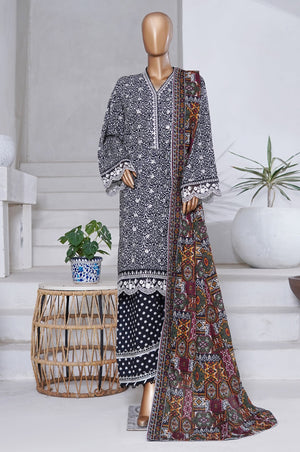Bin Saeed Stitched 3 Piece Exclusive Emb Chikankari Cotton Collection'2025-WC-2410-Black