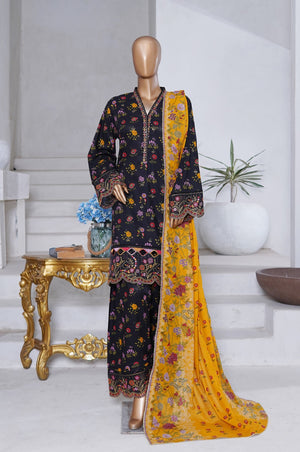 Bin Saeed Stitched 3 Piece Exclusive Emb Chikankari Cotton Collection'2025-WC-2411-Black