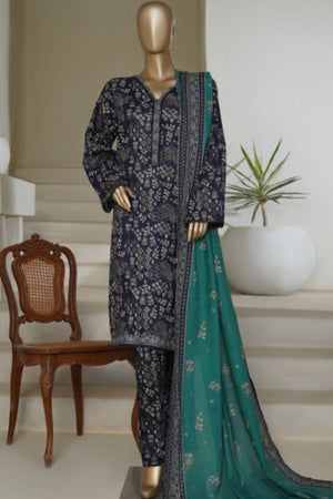 Bin Saeed Stitched 3 Piece Printed Lawn Collection'2025-NSM-2428-Blue