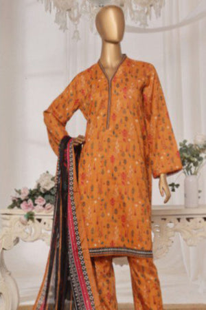 Bin Saeed Stitched 3 Piece Printed Lawn Collection'2025-NSM-2442-Mustard