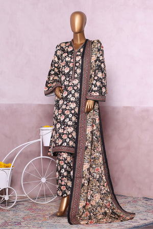 Bin Saeed Stitched 3 Piece Exclusive Printed Khaddar Vol-06 Collection'2025-WK-2446-Black