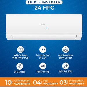 Haier 2 Ton DC Inverter Split AC - Model 24HFC - UPS Enabled - Self Cleaning - Long Air Throw