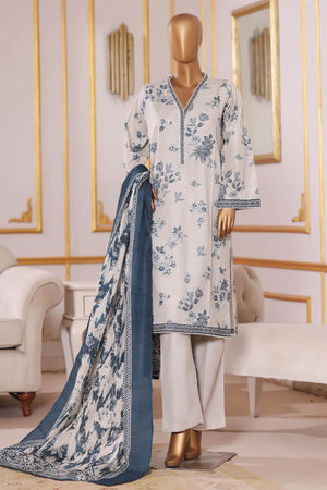 Bin Saeed Stitched 3 Piece Exclusive Printed Khaddar Vol-09 Collection'2025-WK-2521-Off White
