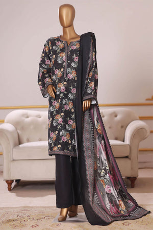 Bin Saeed Stitched 3 Piece Exclusive Printed Khaddar Vol-09 Collection'2025-WK-2522-Black