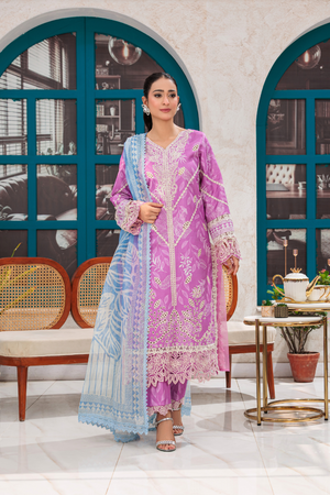 Huma Gul Unstitched 3 Piece Emb Lawn Collection'2025-Lilac Haze HG-103