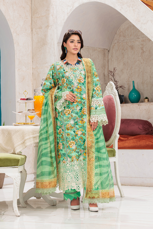 Huma Gul Unstitched 3 Piece Emb Lawn Collection'2025-Mint Mirage HG-101