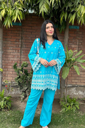 Urban Cut 2 Piece Cotton Chikankaari Embroidred Co- Ord Set